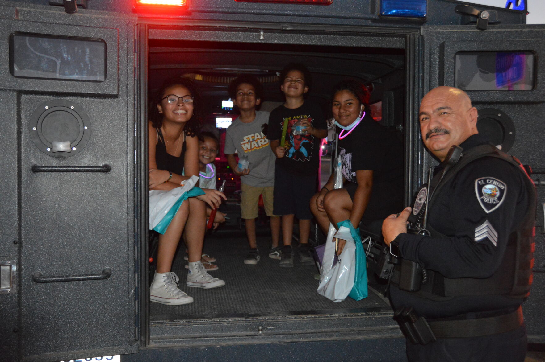 El Centro Police Department displaying armored tank truck to the children of Imperial County.